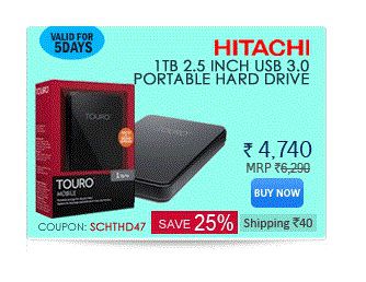 Hitachi Touro Mobile 1TB Hard Drive for 4780 Rs (Market Price 6290 Rs)