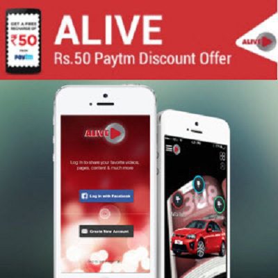 Free Rs 50 PayTm Recharge voucher on Downloading Alive App