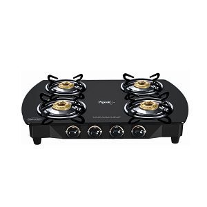 Pigeon Brass Black 4 Burner Glass Top for Rs 4400 (Market Price Rs 8490)